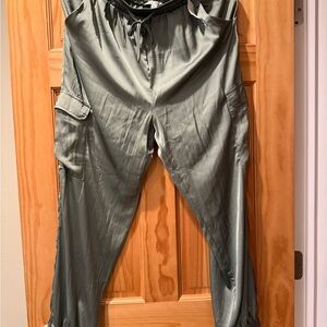Haute Monde Sage Satin Cargo Pants